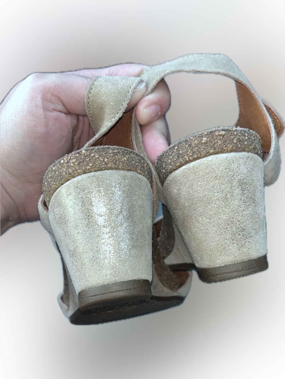 Taos Festival 4048 Metallic Shimmery Gold Wedge Velcro Leather Suede Sandals 37 - Picture 6 of 11